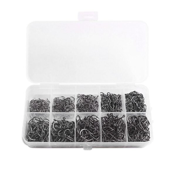 Anzuelos de acero al carbono 3#–12# (600 piezas con caja)
