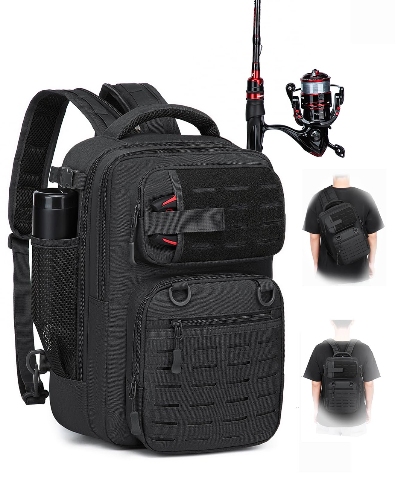 Mochila de pesca 2 en 1 con soporte para caña (25 L)