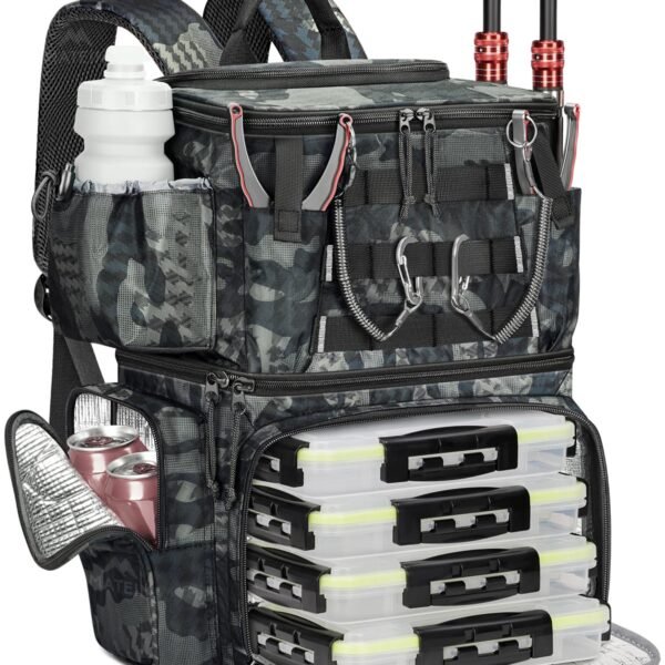 Mochila de pesca impermeable con 4 cajas de aparejos