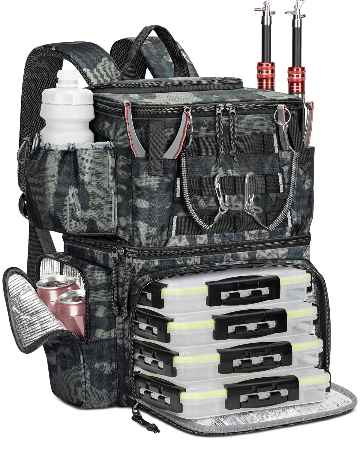 Mochila de pesca impermeable con 4 cajas de aparejos