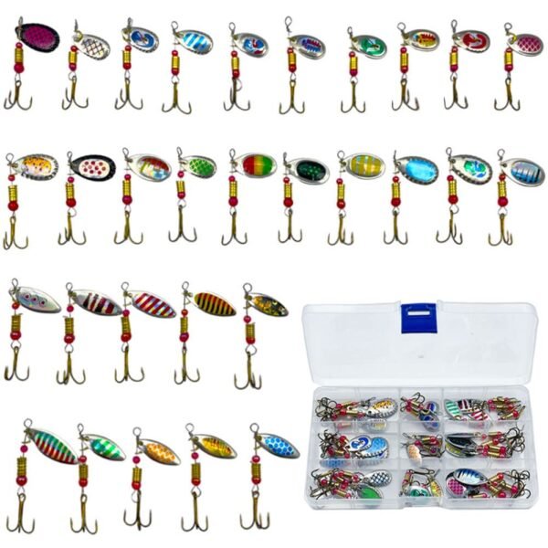 Surtido de 30 cucharillas de pesca con caja