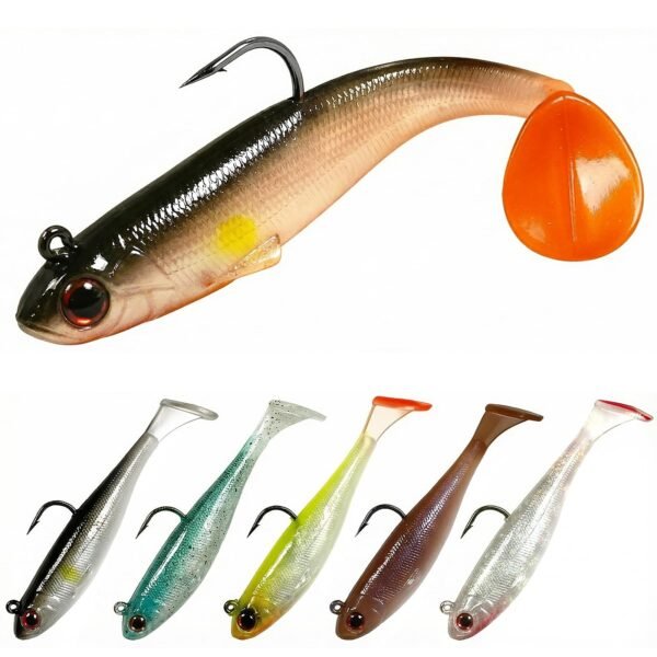 Vinilos paddle tail montados en jig head 9 cm 12 g (6 piezas)